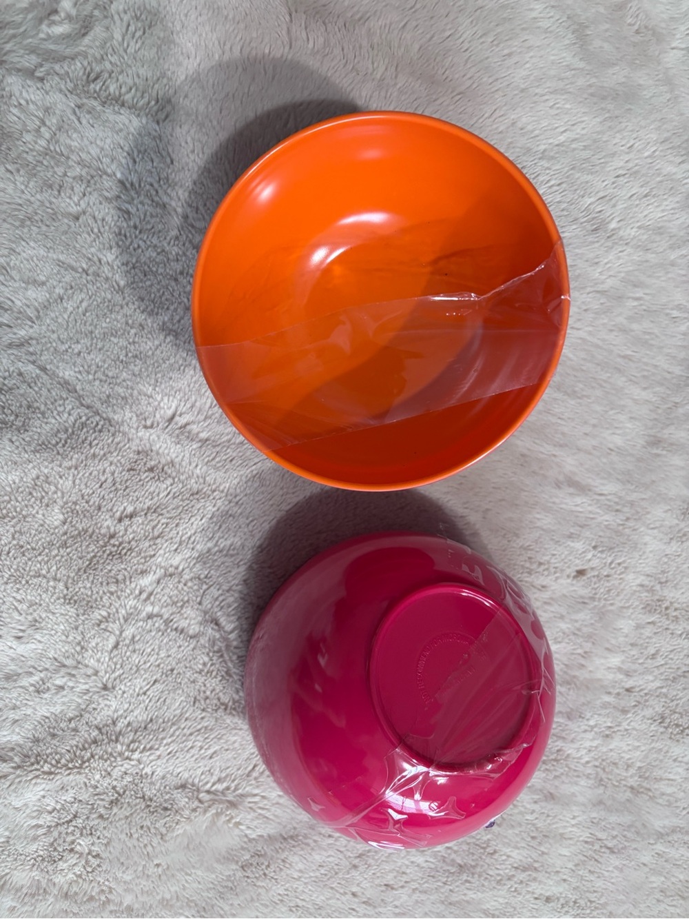 Bright Orange and Hot Pink Plastic Bowls and Plates - Set of 6